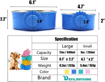 Pet Feeder Dog Bowl Stainless Steel Food Hanging Bowl Crates Cages Dog Parrot Bird Pet Drink Water Bowl Dish Accessory (L: 6''x2.2'', Pink)