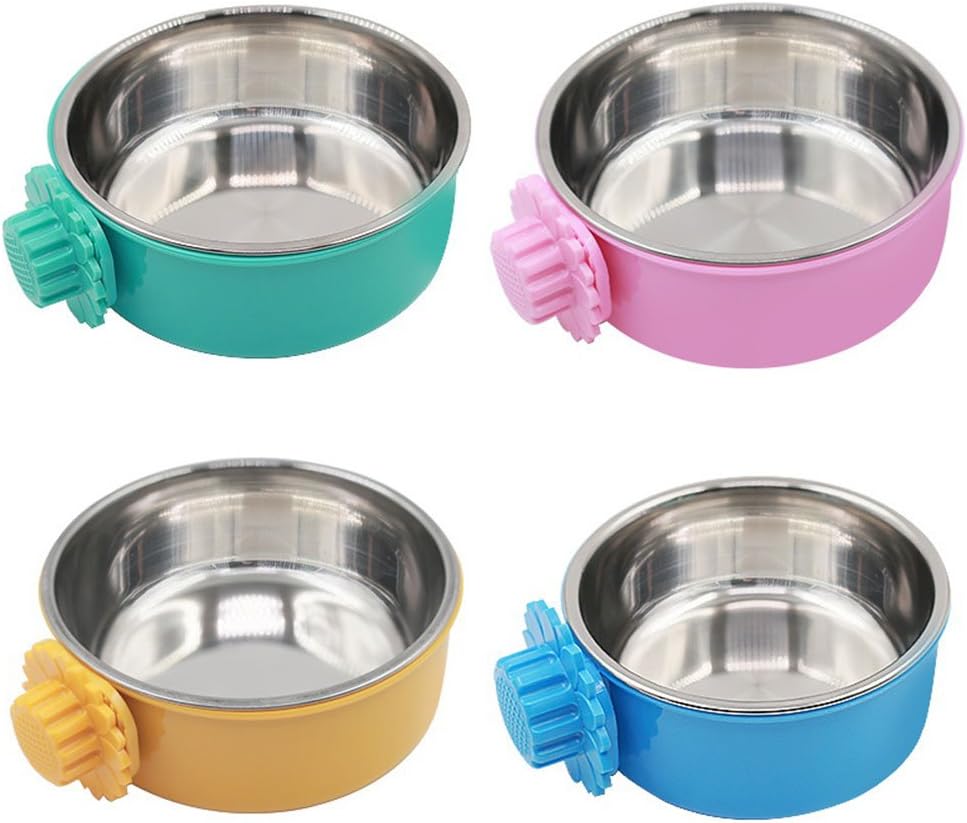 Pet Feeder Dog Bowl Stainless Steel Food Hanging Bowl Crates Cages Dog Parrot Bird Pet Drink Water Bowl Dish Accessory (L: 6''x2.2'', Pink)