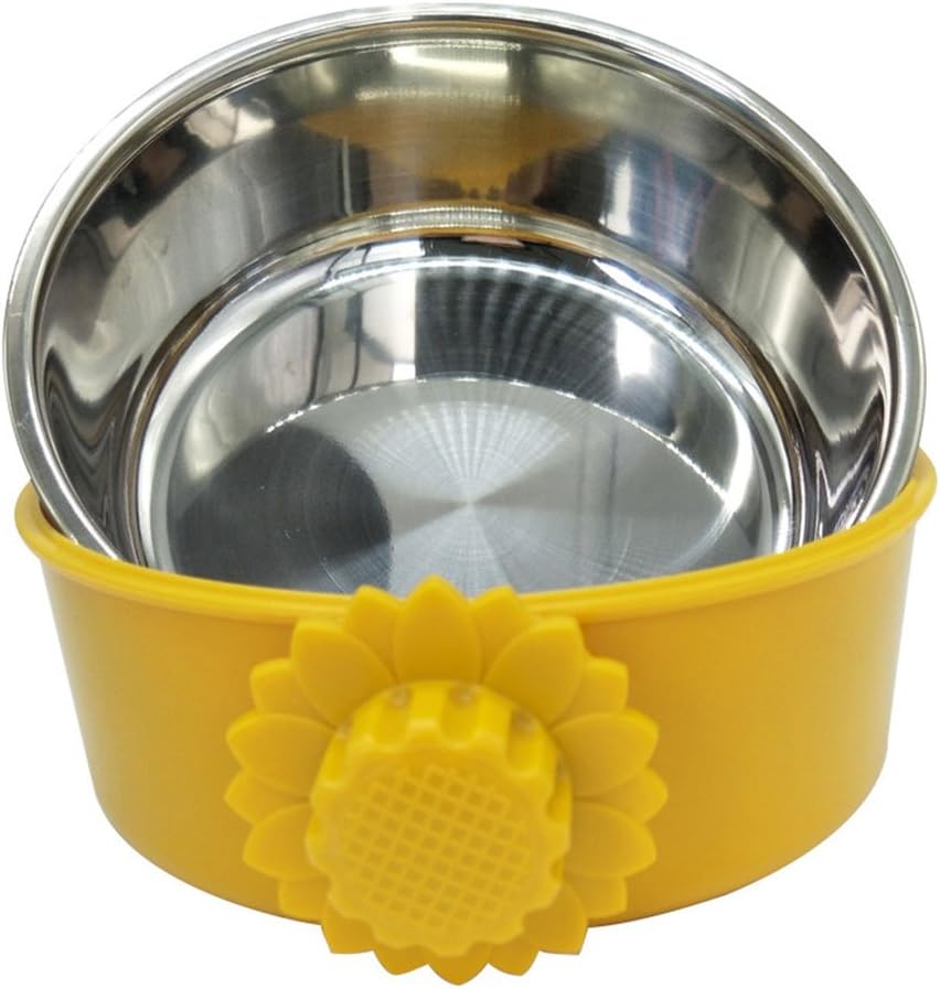 Pet Feeder Dog Bowl Stainless Steel Food Hanging Bowl Crates Cages Dog Parrot Bird Pet Drink Water Bowl Dish Accessory (L: 6''x2.2'', Pink)