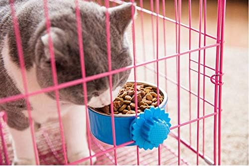 Pet Feeder Dog Bowl Stainless Steel Food Hanging Bowl Crates Cages Dog Parrot Bird Pet Drink Water Bowl Dish Accessory (L: 6''x2.2'', Pink)