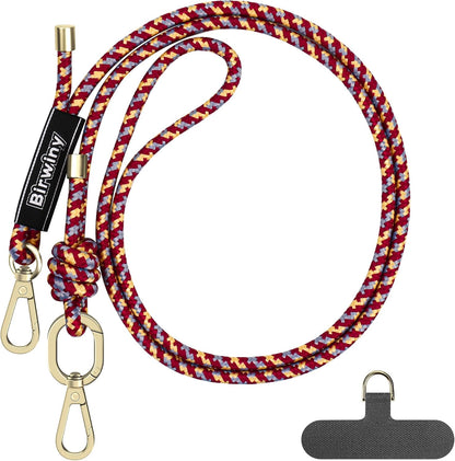 Crossbody Phone Lanyard Universal Cell Phone Strap Adjustable Nylon Strap with Metal Keychain Hook Compatible for iPhone & for Android Smartphones Breakaway Safety Clip- Red & Yellow