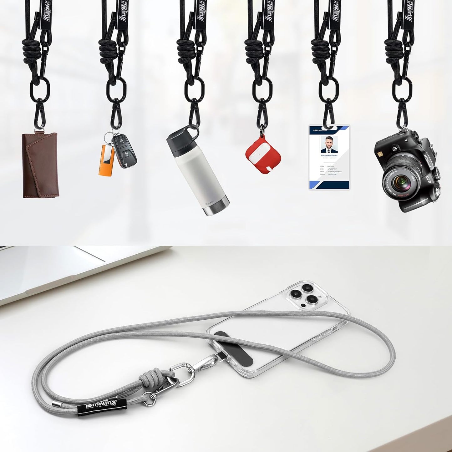 Crossbody Phone Lanyard Universal Cell Phone Strap Adjustable Nylon Strap with Metal Keychain Hook Compatible for iPhone & for Android Smartphones Breakaway Safety Clip- Red & Yellow