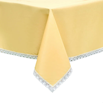 Faux Linen Tablecloth with Lace Trim - Waterproof/Spill Proof/Stain Resistant/Wrinkle Free/Oil Proof - for Banquet, Parties,Dinner,Kitchen,Wedding,Holiday,Yellow, Rectangle 52x70Inch
