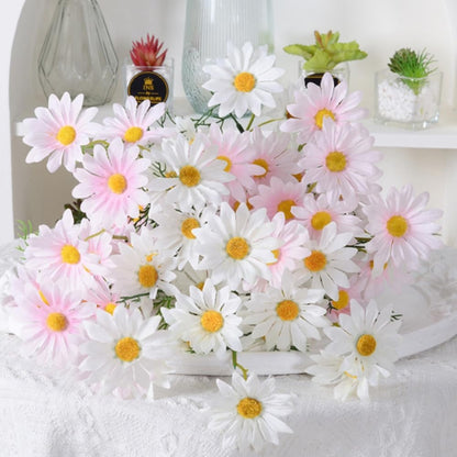 Artificial Flowers 10 Bundles Artificial Silk Daisy Fake Flowers UV Resistant Outdoor Fake Wildflowers with Stems Greenery Shrubs Plants Arrangements for Home Garden for Decoration (White and Yellow)