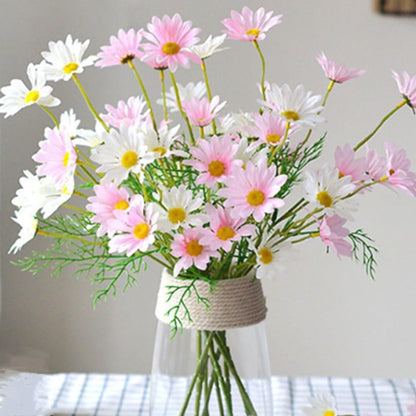 Artificial Flowers 10 Bundles Artificial Silk Daisy Fake Flowers UV Resistant Outdoor Fake Wildflowers with Stems Greenery Shrubs Plants Arrangements for Home Garden for Decoration (White and Yellow)