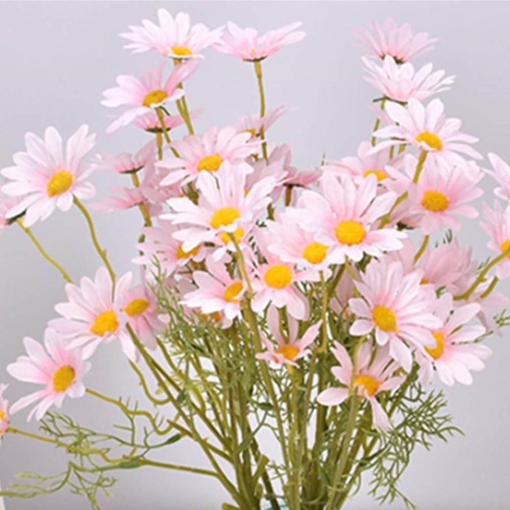 Artificial Flowers 10 Bundles Artificial Silk Daisy Fake Flowers UV Resistant Outdoor Fake Wildflowers with Stems Greenery Shrubs Plants Arrangements for Home Garden for Decoration (White and Yellow)
