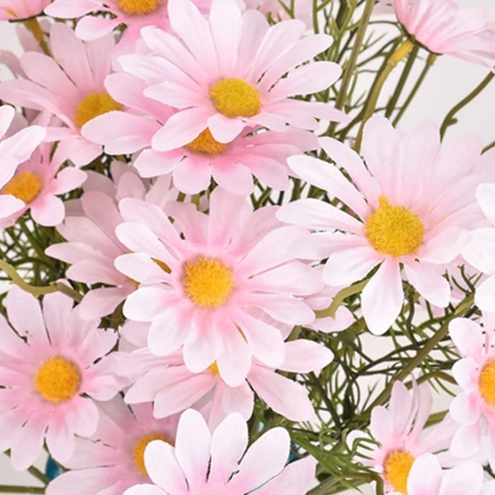 Artificial Flowers 10 Bundles Artificial Silk Daisy Fake Flowers UV Resistant Outdoor Fake Wildflowers with Stems Greenery Shrubs Plants Arrangements for Home Garden for Decoration (White and Yellow)