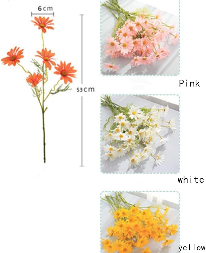 Artificial Flowers 10 Bundles Artificial Silk Daisy Fake Flowers UV Resistant Outdoor Fake Wildflowers with Stems Greenery Shrubs Plants Arrangements for Home Garden for Decoration (White and Yellow)
