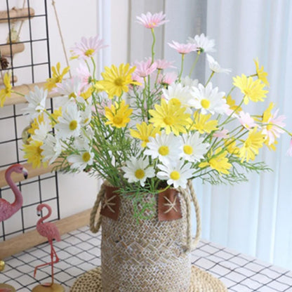 Artificial Flowers 10 Bundles Artificial Silk Daisy Fake Flowers UV Resistant Outdoor Fake Wildflowers with Stems Greenery Shrubs Plants Arrangements for Home Garden for Decoration (White and Yellow)