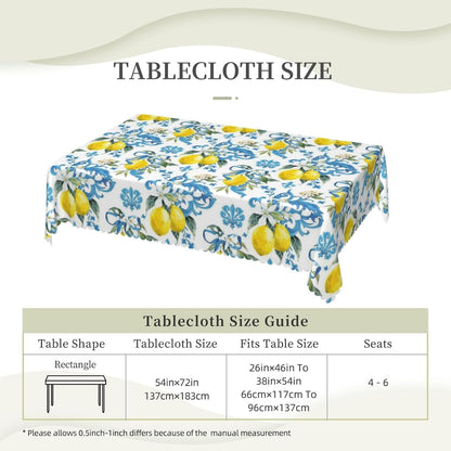 Lemon Pattern Rectangular Tablecloth, Lemons 54x72 Inch Wavy Lace Border Polyester Table Cloth for Dining, Kitchen, Parties