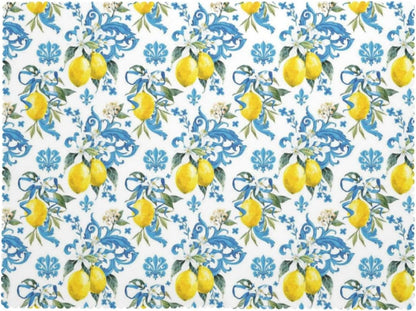 Lemon Pattern Rectangular Tablecloth, Lemons 54x72 Inch Wavy Lace Border Polyester Table Cloth for Dining, Kitchen, Parties
