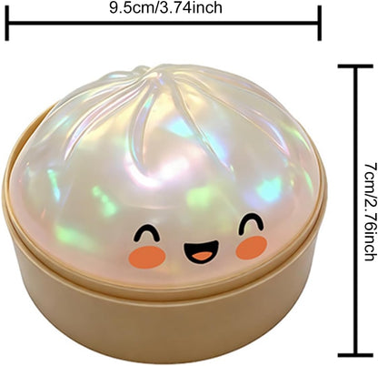 Cute Glitter Bao Bun Squishys Stress Toy, Slow Rising Squeeze Fidget Ball with Mini Steamer Basket, Kawaiii Food Shaped Sensory Relief Toy for Kids Party Favor Desk Decor Gift Yellow