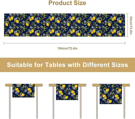 Vintage Lemon Kitchen Table Runner, Fresh Fruit Simple Fashion Table Runner for Dinning Party Holiday Home Indoor Outdoor Supply Navy Blue 13x60 Inch
