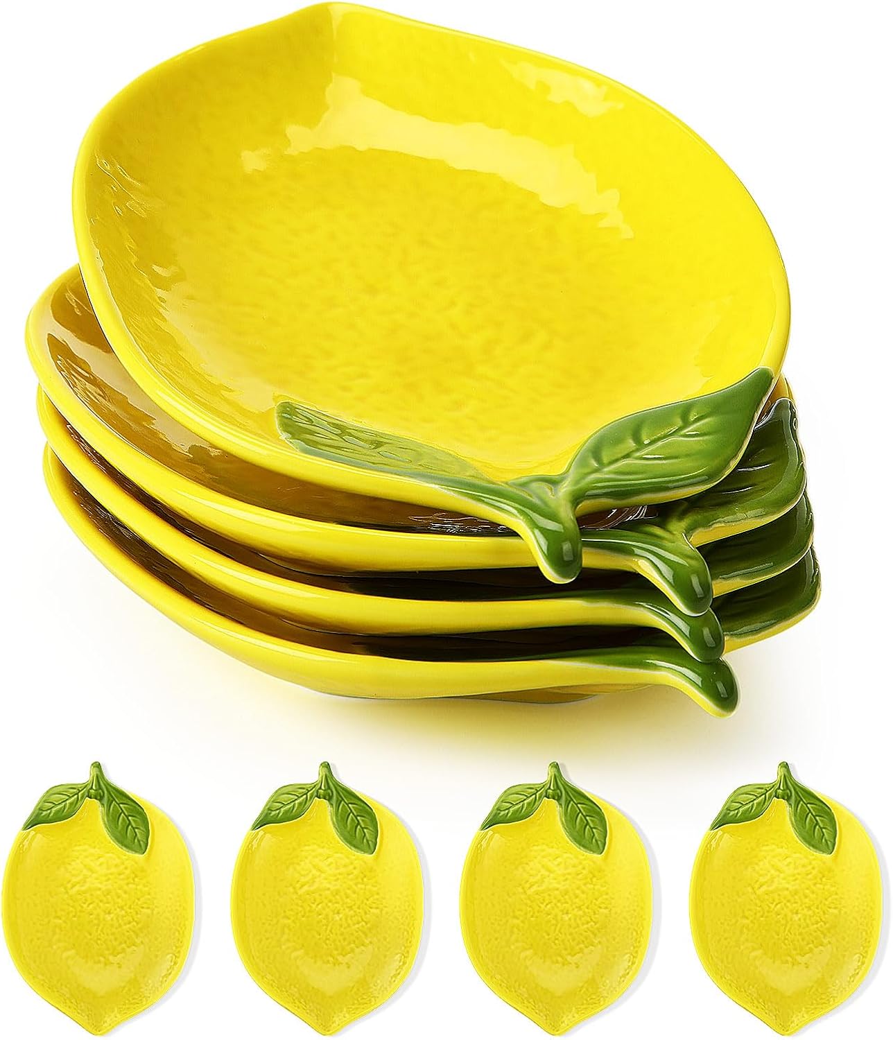 4 Pack Lemon Ceramic Spoon Rest for Stove Top & Kitchen Counter Yellow Utensil Spoon Holder Decoration Gift for Women Housewarming Gift Lemon Decor and Accessories