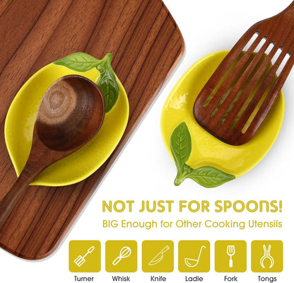 4 Pack Lemon Ceramic Spoon Rest for Stove Top & Kitchen Counter Yellow Utensil Spoon Holder Decoration Gift for Women Housewarming Gift Lemon Decor and Accessories