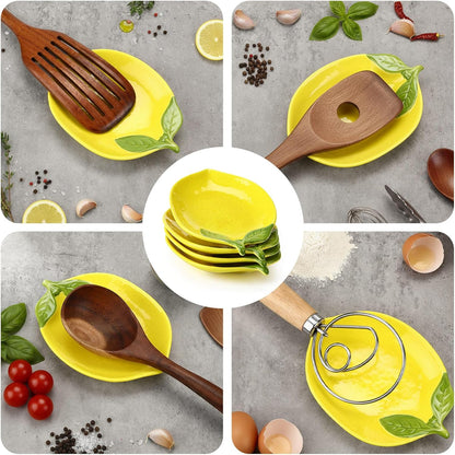 4 Pack Lemon Ceramic Spoon Rest for Stove Top & Kitchen Counter Yellow Utensil Spoon Holder Decoration Gift for Women Housewarming Gift Lemon Decor and Accessories