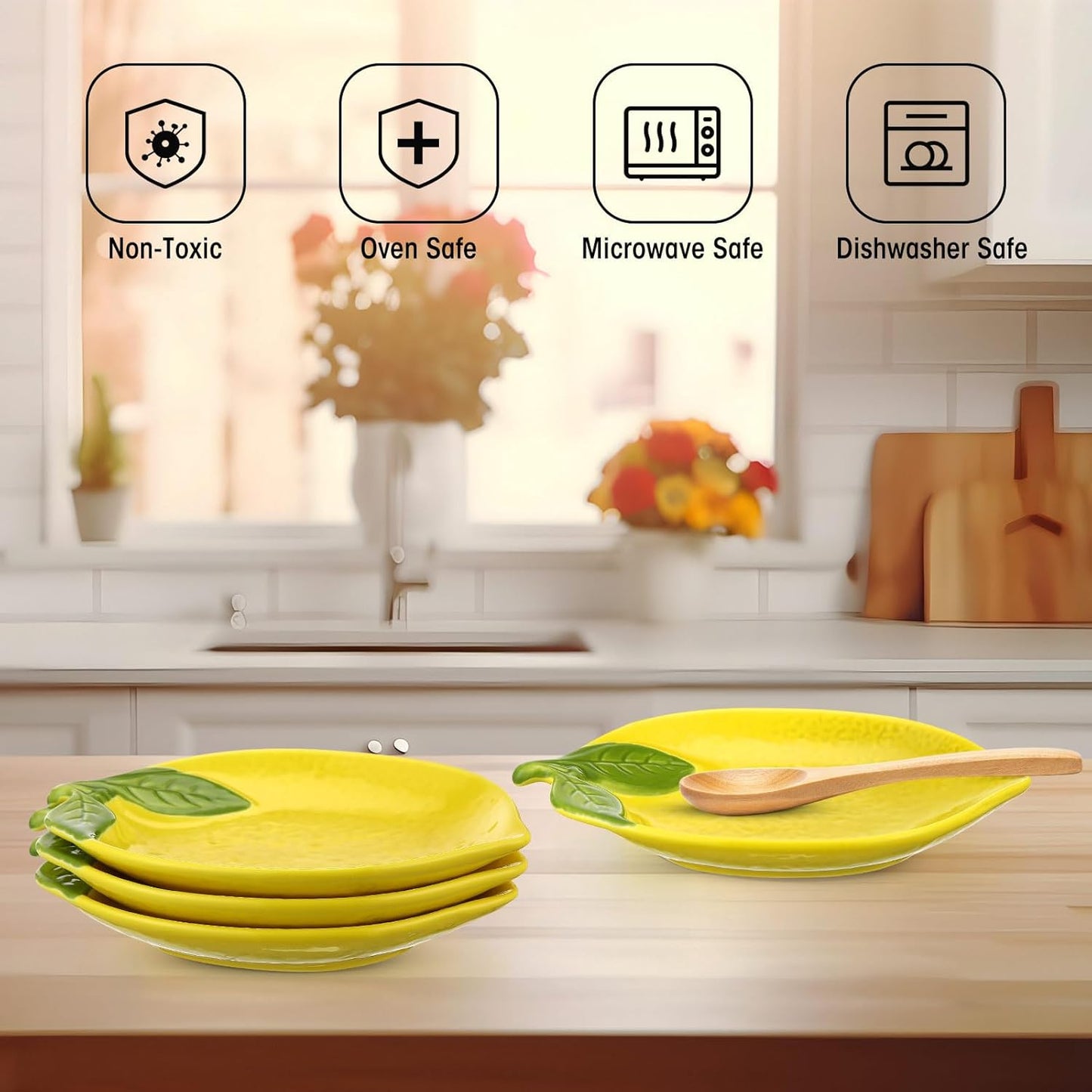 4 Pack Lemon Ceramic Spoon Rest for Stove Top & Kitchen Counter Yellow Utensil Spoon Holder Decoration Gift for Women Housewarming Gift Lemon Decor and Accessories