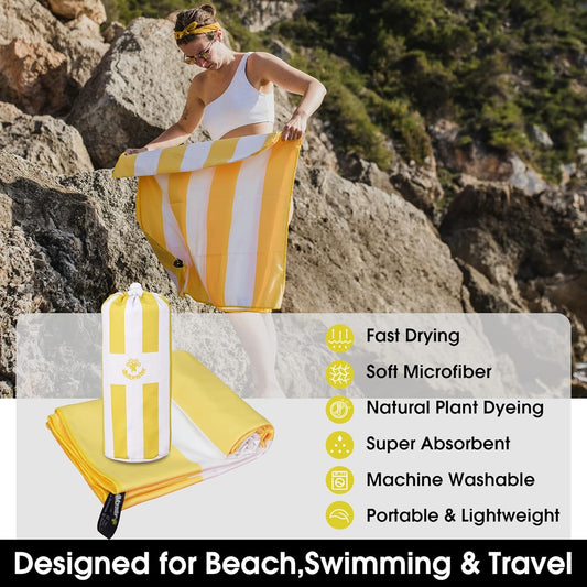 Quick Dry Beach Towel, Ultra Absorbent Microfiber Travel Towel, Lightweight & Compact for Beach, Swimming, Camping, Pool, Water Sports & Yoga