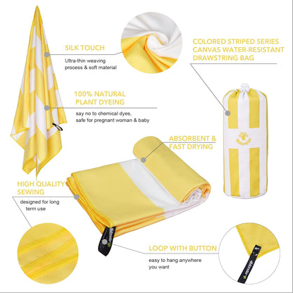 Quick Dry Beach Towel, Ultra Absorbent Microfiber Travel Towel, Lightweight & Compact for Beach, Swimming, Camping, Pool, Water Sports & Yoga
