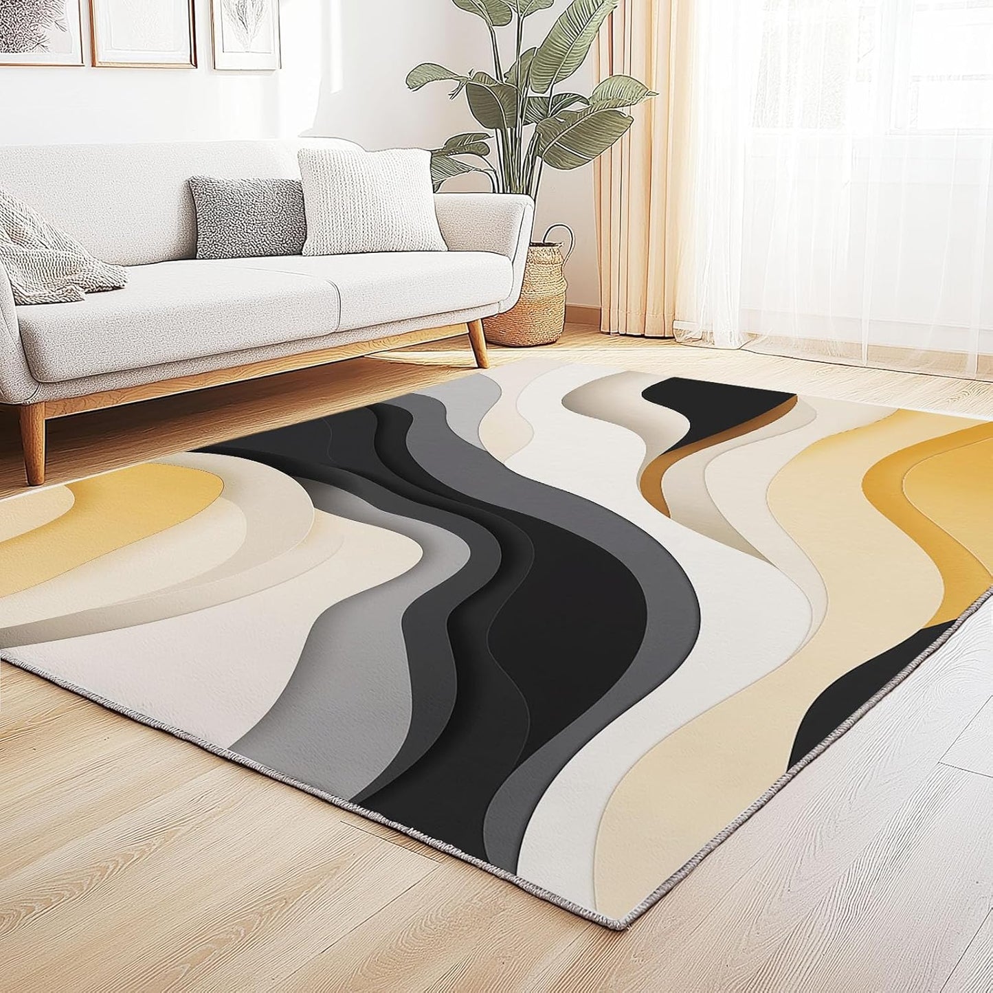 Abstract Swirl Rug 4x6 Home Decor, Aesthetic Modern Art Area Rug for Bedroom, Contemporary Light Luxury Carpet Low Pile, Non Slip Throw Rug, Soft Washable Rug for Living Room, Playroom