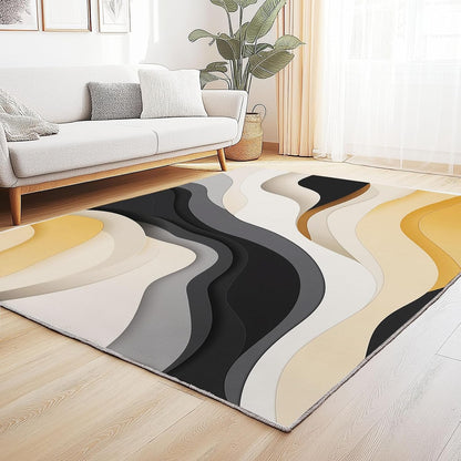 Abstract Swirl Rug 4x6 Home Decor, Aesthetic Modern Art Area Rug for Bedroom, Contemporary Light Luxury Carpet Low Pile, Non Slip Throw Rug, Soft Washable Rug for Living Room, Playroom