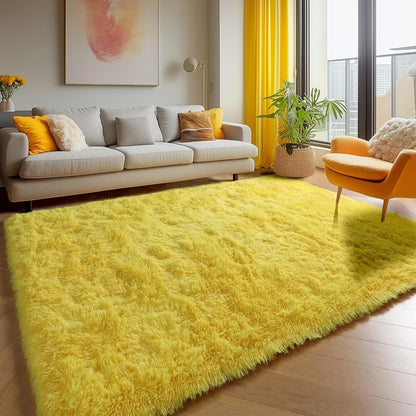 Yellow Area Rugs for Bedroom Living Room, Fluffy 4x6 Indoor Bedside Floor Throw Rug, Soft Plush Shaggy Carpet for Nursery Kids Girls Boys Teen Dorm Home Office Decor Aesthetic