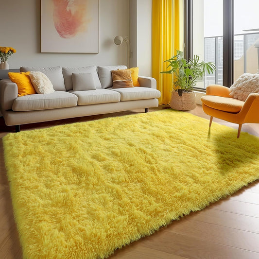 Yellow Area Rugs for Bedroom Living Room, Fluffy 4x6 Indoor Bedside Floor Throw Rug, Soft Plush Shaggy Carpet for Nursery Kids Girls Boys Teen Dorm Home Office Decor Aesthetic