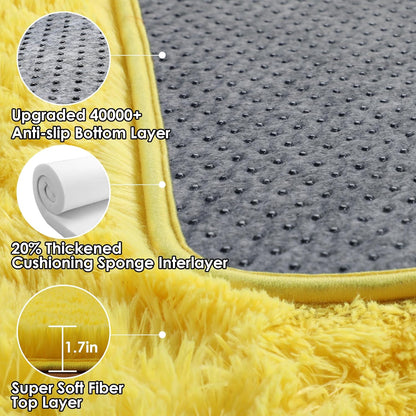 Yellow Area Rugs for Bedroom Living Room, Fluffy 4x6 Indoor Bedside Floor Throw Rug, Soft Plush Shaggy Carpet for Nursery Kids Girls Boys Teen Dorm Home Office Decor Aesthetic