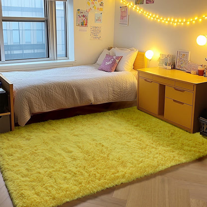 Yellow Area Rugs for Bedroom Living Room, Fluffy 4x6 Indoor Bedside Floor Throw Rug, Soft Plush Shaggy Carpet for Nursery Kids Girls Boys Teen Dorm Home Office Decor Aesthetic