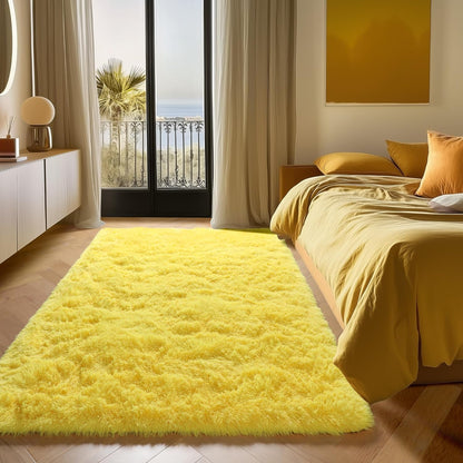 Yellow Area Rugs for Bedroom Living Room, Fluffy 4x6 Indoor Bedside Floor Throw Rug, Soft Plush Shaggy Carpet for Nursery Kids Girls Boys Teen Dorm Home Office Decor Aesthetic