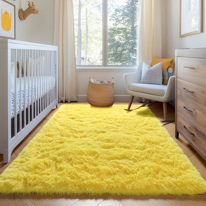 Yellow Area Rugs for Bedroom Living Room, Fluffy 4x6 Indoor Bedside Floor Throw Rug, Soft Plush Shaggy Carpet for Nursery Kids Girls Boys Teen Dorm Home Office Decor Aesthetic