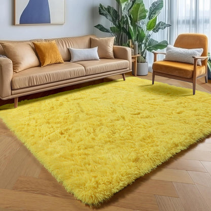 Yellow Area Rugs for Bedroom Living Room, Fluffy 4x6 Indoor Bedside Floor Throw Rug, Soft Plush Shaggy Carpet for Nursery Kids Girls Boys Teen Dorm Home Office Decor Aesthetic