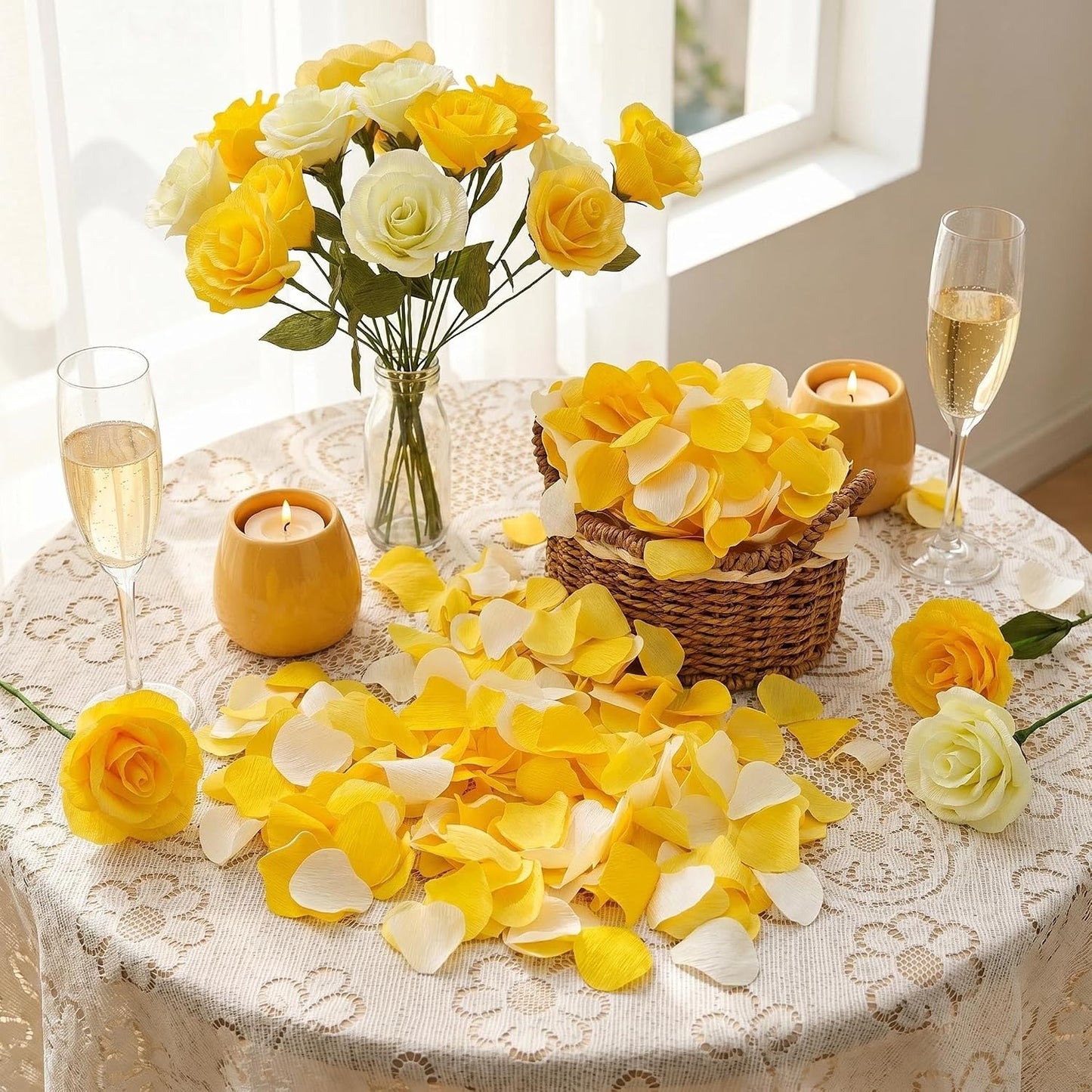 600 PCS Crepe Paper Rose Flower Petals for Wedding Flower Girl to Throw Petals for Romantic Night Centerpieces Baby Shower Valentine's Day Decor (yellows)