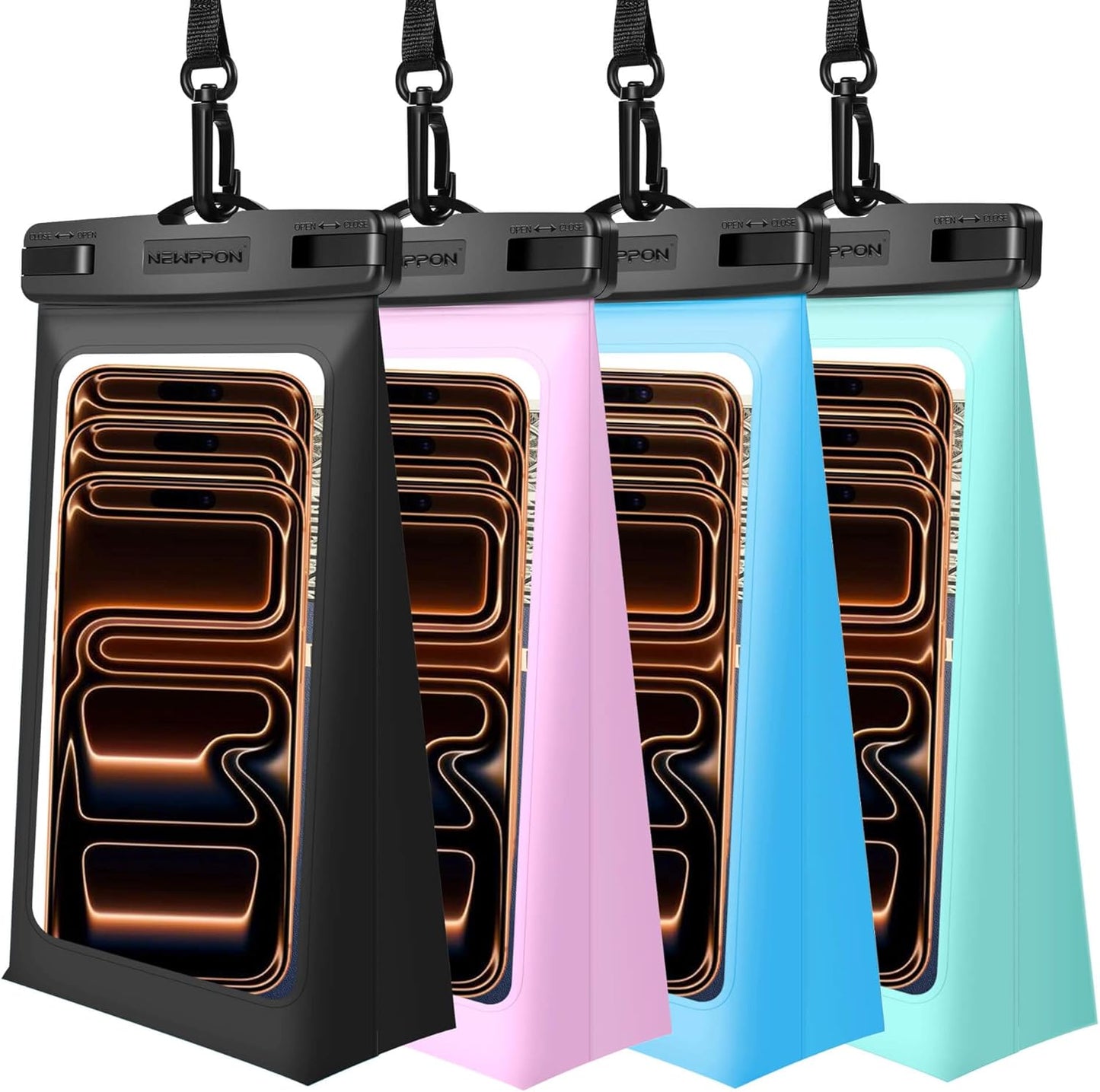 4 Pack Floating Waterproof Phone Pouch - Universal Large Floatable Water Proof Dry Bag Case - Float Clear Cell Holder with Lanyard - for iPhone 17 Pro Max Samsung Galaxy - Beach Swimming Pool