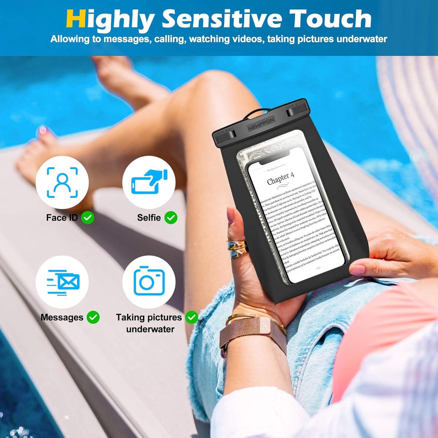 4 Pack Floating Waterproof Phone Pouch - Universal Large Floatable Water Proof Dry Bag Case - Float Clear Cell Holder with Lanyard - for iPhone 17 Pro Max Samsung Galaxy - Beach Swimming Pool