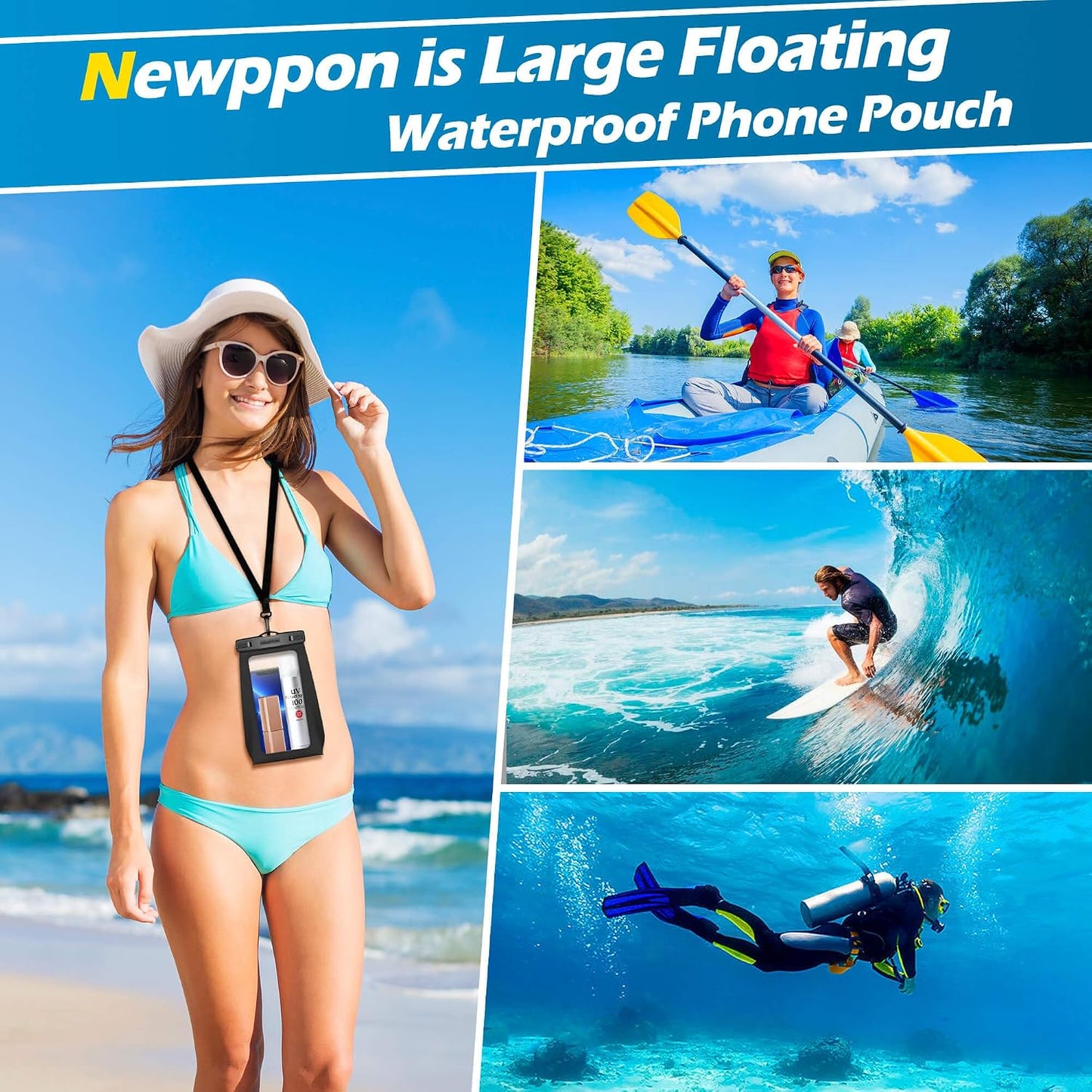 4 Pack Floating Waterproof Phone Pouch - Universal Large Floatable Water Proof Dry Bag Case - Float Clear Cell Holder with Lanyard - for iPhone 17 Pro Max Samsung Galaxy - Beach Swimming Pool