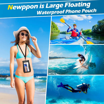 4 Pack Floating Waterproof Phone Pouch - Universal Large Floatable Water Proof Dry Bag Case - Float Clear Cell Holder with Lanyard - for iPhone 17 Pro Max Samsung Galaxy - Beach Swimming Pool