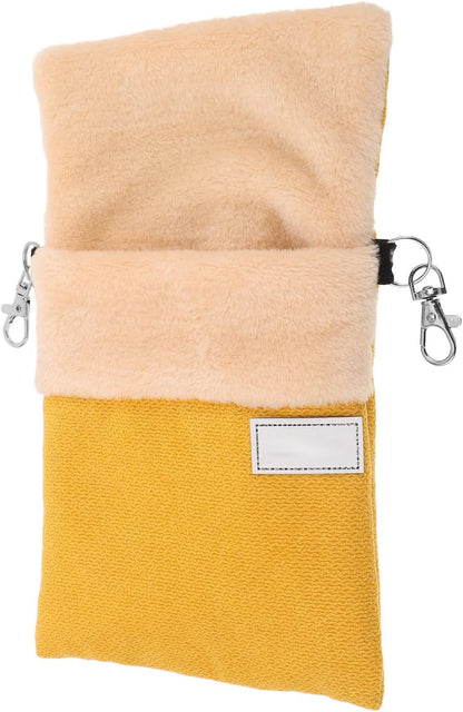 Sugar Glider Hanging Bag Plush Carrier with Optimal Warmth and Nonirritating Material, Yellow Nesting Pouch for Small Pets Like Hamsters, for Habitats and Rest