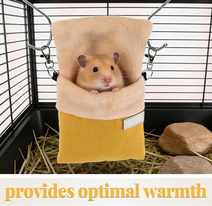 Sugar Glider Hanging Bag Plush Carrier with Optimal Warmth and Nonirritating Material, Yellow Nesting Pouch for Small Pets Like Hamsters, for Habitats and Rest