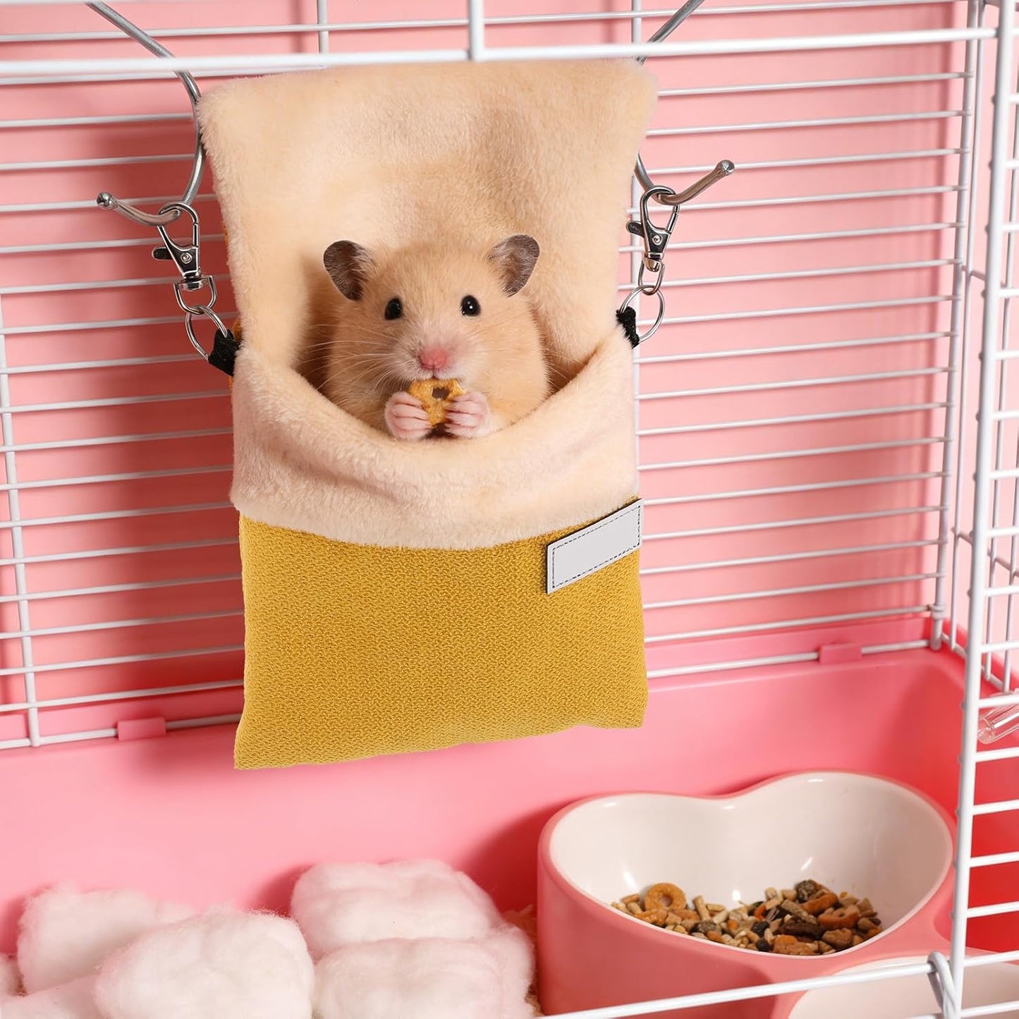 Sugar Glider Hanging Bag Plush Carrier with Optimal Warmth and Nonirritating Material, Yellow Nesting Pouch for Small Pets Like Hamsters, for Habitats and Rest