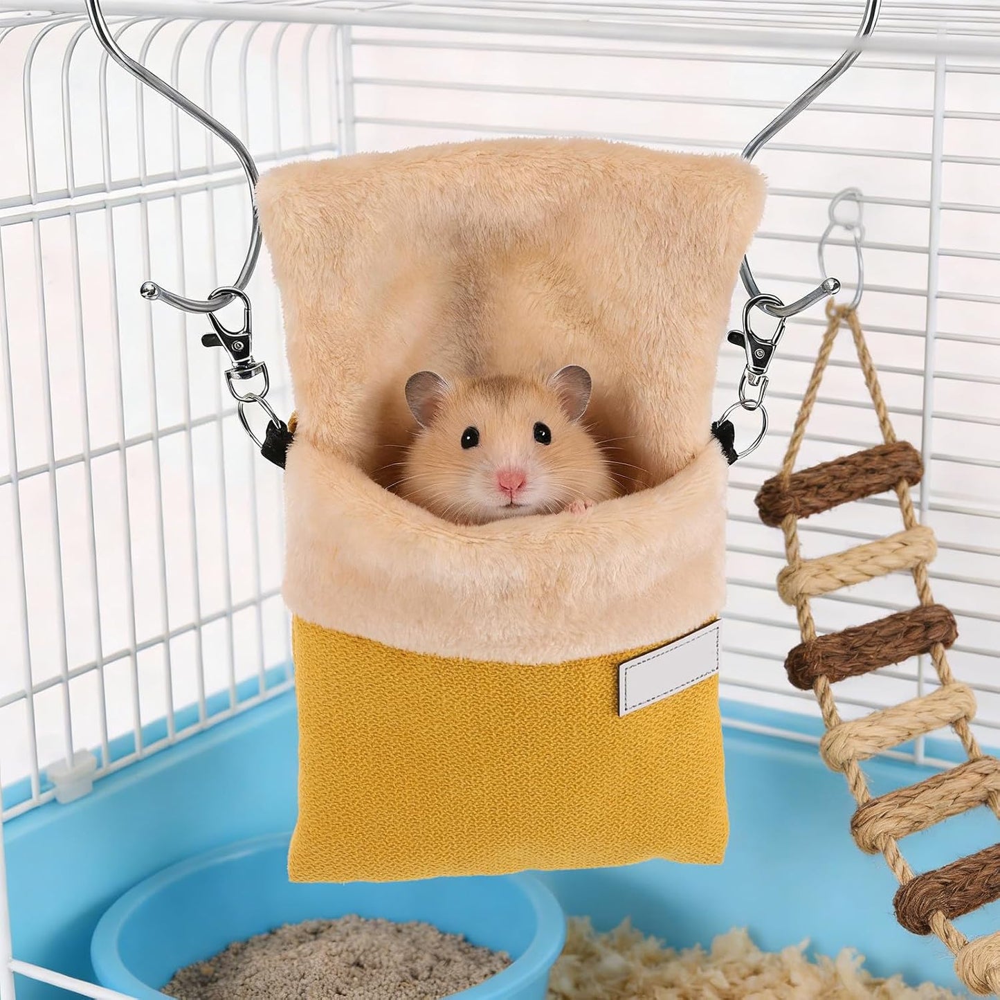 Sugar Glider Hanging Bag Plush Carrier with Optimal Warmth and Nonirritating Material, Yellow Nesting Pouch for Small Pets Like Hamsters, for Habitats and Rest