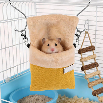 Sugar Glider Hanging Bag Plush Carrier with Optimal Warmth and Nonirritating Material, Yellow Nesting Pouch for Small Pets Like Hamsters, for Habitats and Rest