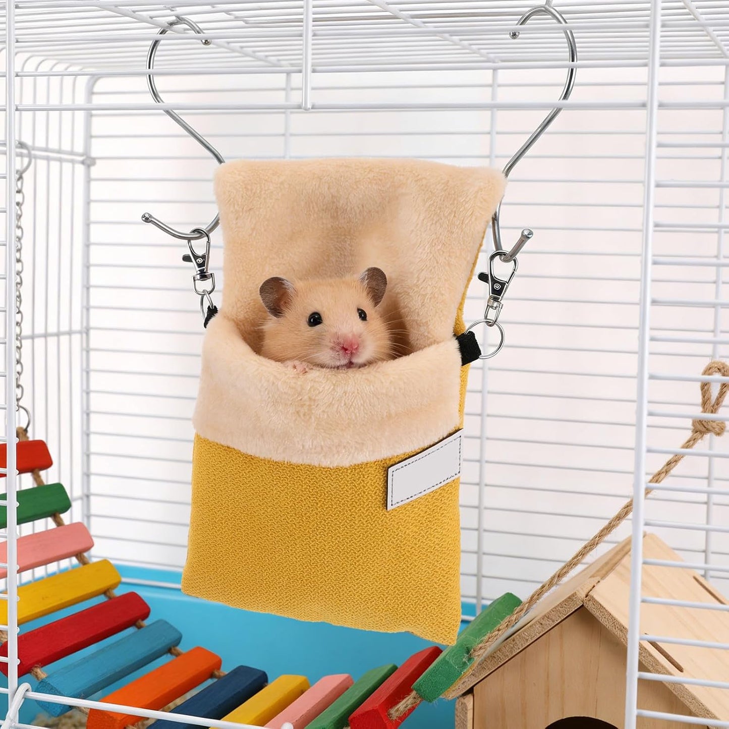 Sugar Glider Hanging Bag Plush Carrier with Optimal Warmth and Nonirritating Material, Yellow Nesting Pouch for Small Pets Like Hamsters, for Habitats and Rest