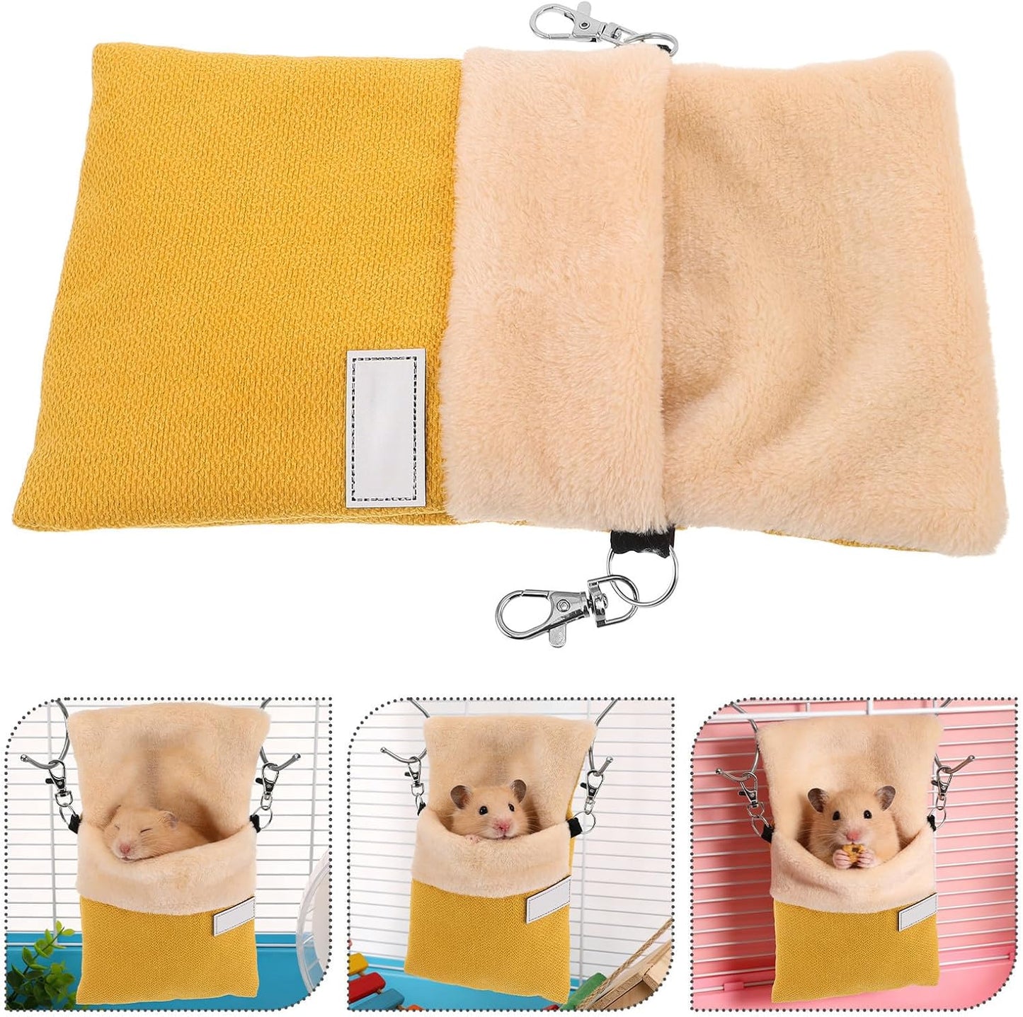 Sugar Glider Hanging Bag Plush Carrier with Optimal Warmth and Nonirritating Material, Yellow Nesting Pouch for Small Pets Like Hamsters, for Habitats and Rest