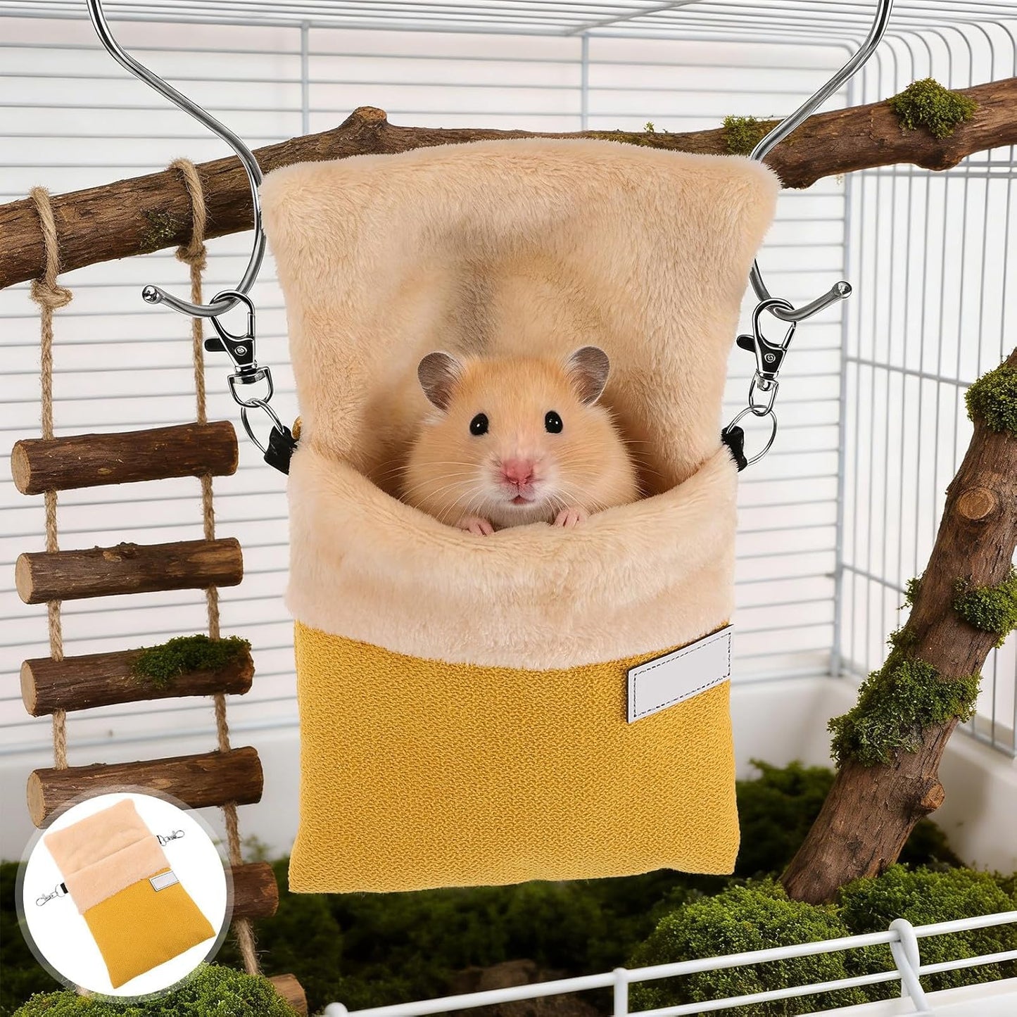 Sugar Glider Hanging Bag Plush Carrier with Optimal Warmth and Nonirritating Material, Yellow Nesting Pouch for Small Pets Like Hamsters, for Habitats and Rest