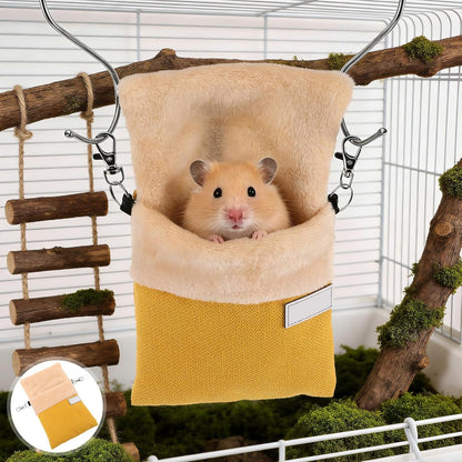 Sugar Glider Hanging Bag Plush Carrier with Optimal Warmth and Nonirritating Material, Yellow Nesting Pouch for Small Pets Like Hamsters, for Habitats and Rest