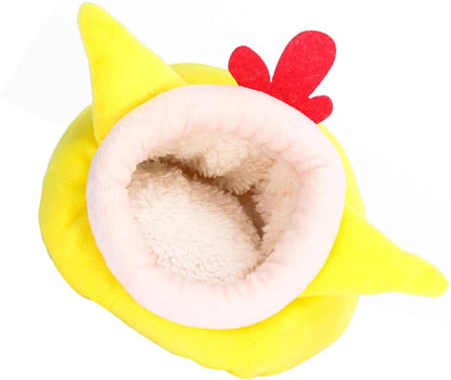 Hamster Warm Bed and Small Animal Nest Plush Fleece, Cozy Winter for Hedgehogs and Hamsters, Yellow Chick Design Pet Bed for Cage Use