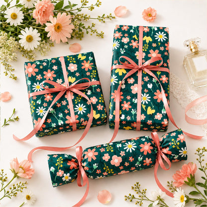 Floral Tissue Paper, Dark Green Tissue Paper with Daisy Pattern for Gift Bags, Cute Flower Patterned Gift Wrapping for Birthday, Garden Party Decor, DIY Crafts, 30 Sheets, 20x14in