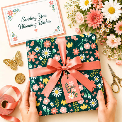 Floral Tissue Paper, Dark Green Tissue Paper with Daisy Pattern for Gift Bags, Cute Flower Patterned Gift Wrapping for Birthday, Garden Party Decor, DIY Crafts, 30 Sheets, 20x14in