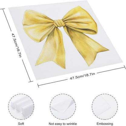 Watercolor Bow in The Butter Yellow Cloth Napkins Set of 6, Square Premium Reusable Washable Polyester Table Linen Napkin for Dinner Party